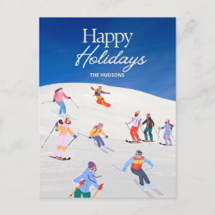 Fun Trendy Happy Holidays Ski Resort Holiday Postcard
