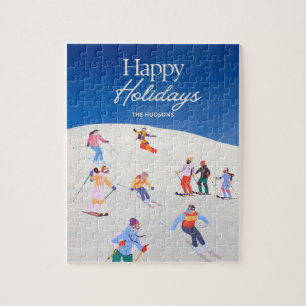Fun Trendy Happy Holidays Ski Resort Jigsaw Puzzle