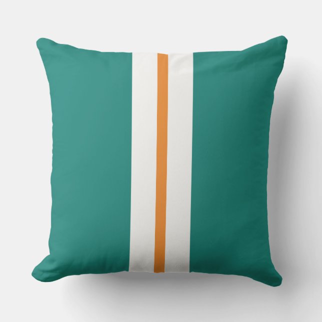 Fun Trendy Teal Slim Orange White Racing Stripes  Cushion (Front)