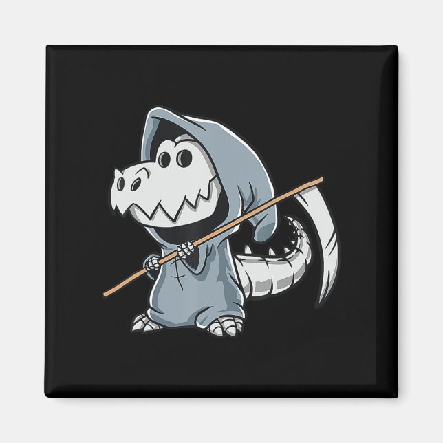 Fun TRex Skeleton Dino Grim Reaper Dinosaur Hallow Magnet (Front)