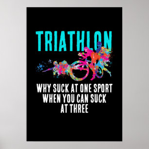 Fun Triathlon Quote Magenta And Turquoise Splashy Poster