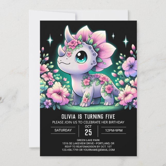 Fun Triceratops Dinosaur Digital Birthday  Invitation (Front)