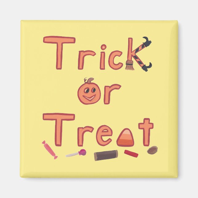 Fun Trick, Treat Broom Witch Legs Candy Halloween Magnet (Front)