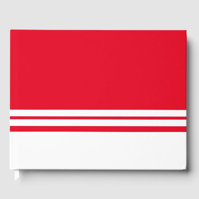 Fun Triple White Bottom Edge Stripes On Bright Red Guest Book (Front)