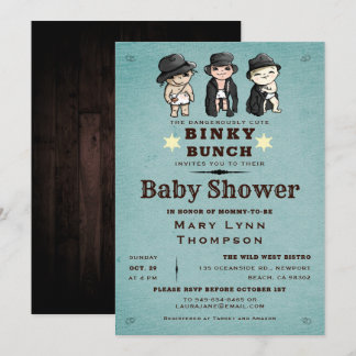 Fun Triplets Binky Bunch Western Baby Shower Invitation