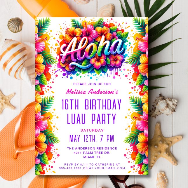 Fun Tropical Aloha Birthday Luau Party Invitation (Creator Uploaded)
