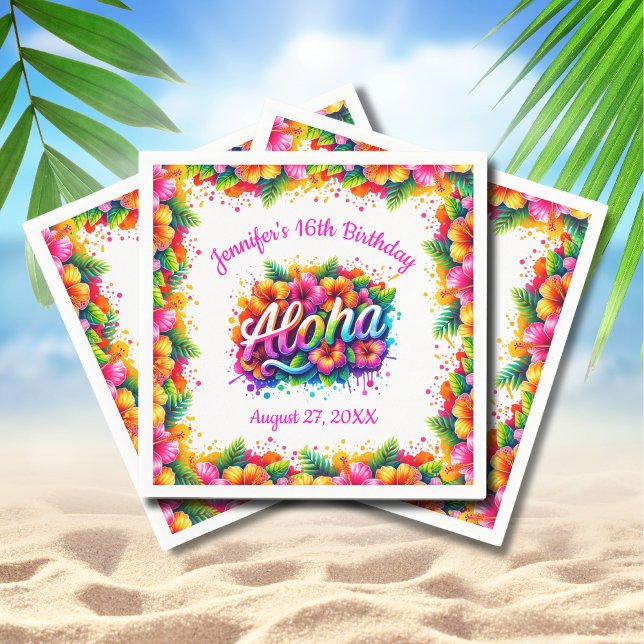 Fun Tropical Aloha Birthday Luau Party Napkin (Creator Uploaded)