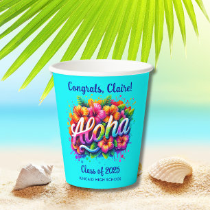 Fun Tropical Aloha Graduation Paper Cups