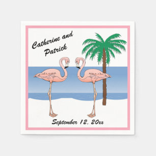 Fun Tropical Beach Pink Flamingo Palm Tree Wedding Napkin