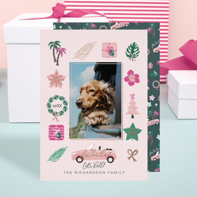 Fun Tropical Christmas Lets Roll Convertible Photo Foil Holiday Card (Creator Uploaded)