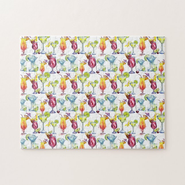 Fun Tropical Cocktails Drinks Watercolor Jigsaw Puzzle (Horizontal)