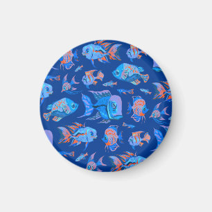 Fun tropical fishes on blue magnet