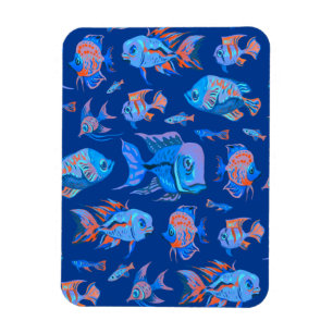 Fun tropical fishes on blue magnet