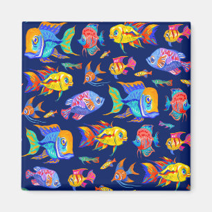 Fun tropical fishes on dark blue magnet