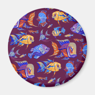 Fun tropical fishes on dark purple magnet