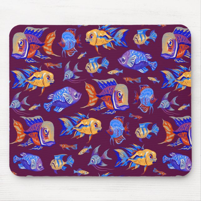 Fun tropical fishes on dark purple mouse pad (Front)