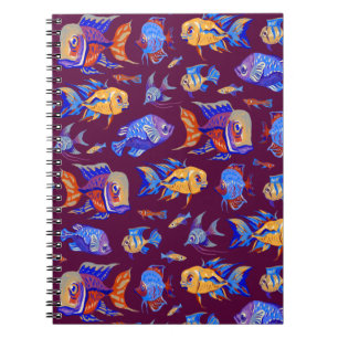 Fun tropical fishes on dark purple notebook