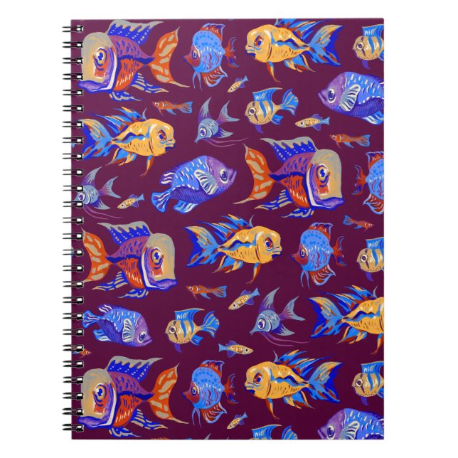 Fun tropical fishes on dark purple notebook (Front)