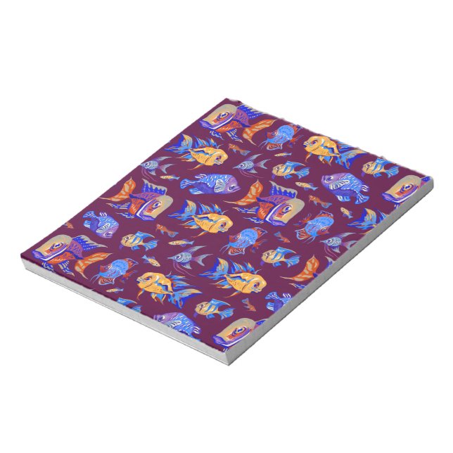 Fun tropical fishes on dark purple notepad (Rotated)