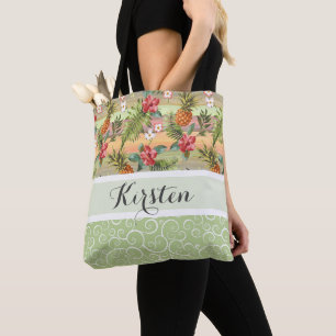 Fun Tropical Pineapple Fruit Flower Pattern Tote Bag