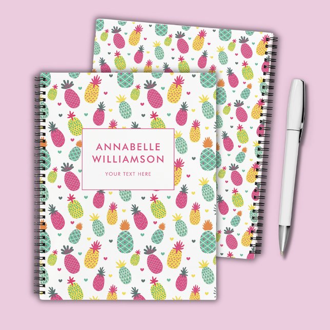 Fun Tropical Pineapple summer fruit pattern Notebook (personalized pineapple pattern deluxe spiral notebook)