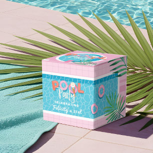 Fun Tropical Pink & Blue Summertime Pool Party Favour Box