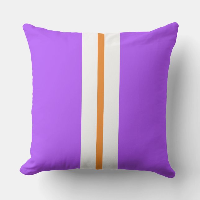 Fun Tropical Purple Orange White Racing Stripes  Cushion (Front)