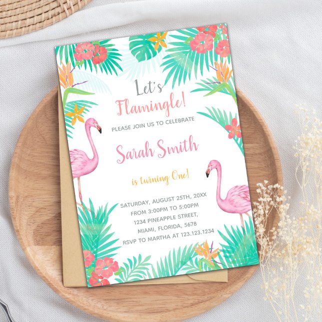 Fun Tropical Summer Party Card for Girls or Kids (Flamingo Birthday Cards)