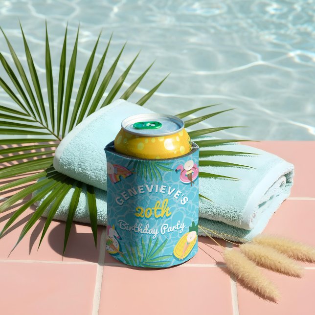Fun Tropical Summer Pool Floats Birthday Party Can Cooler (Fun Tropical Summer Pool Floats Birthday Party Can Cooler)