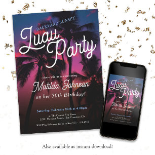 Fun Tropical Sunset Luau Party 70th Birthday Invitation