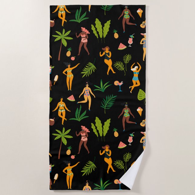 Fun Tropical Swimsuit Girls Beach Towel (Front)
