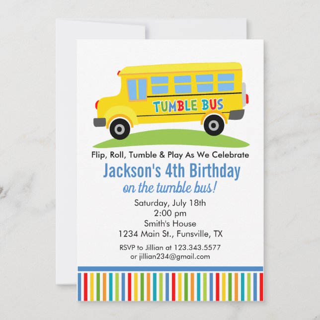 Fun Tumble Bus Birthday Party Invitation (Front)