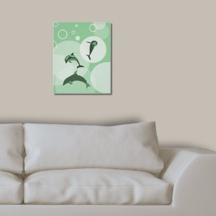 Fun Turquoise-Green Wave Jumping Dolphins Poster