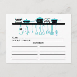 Fun Turquoise Kitchen Gadgets Bridal  Recipe Cards