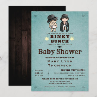 Fun Twins Binky Bunch Western Baby Shower Invitation