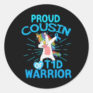Fun Type 1 Diabetes Unicorn Proud Cousin Of A T1d Classic Round Sticker
