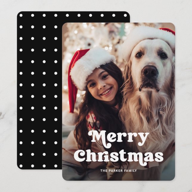 Fun Typography | Black and White Dots with Photo Holiday Card (Front/Back)