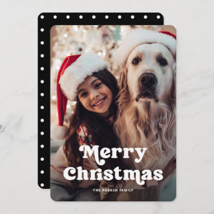 Fun Typography   Black and White Dots with Photo Holiday Card