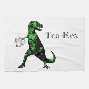 Fun Tyrannosaurus Rex drinking tea: A Tea-Rex… Tea Towel