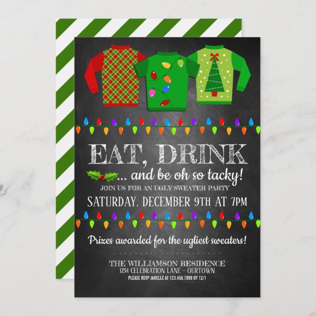 Fun Ugly Christmas Sweater Party Invitation (Front/Back)