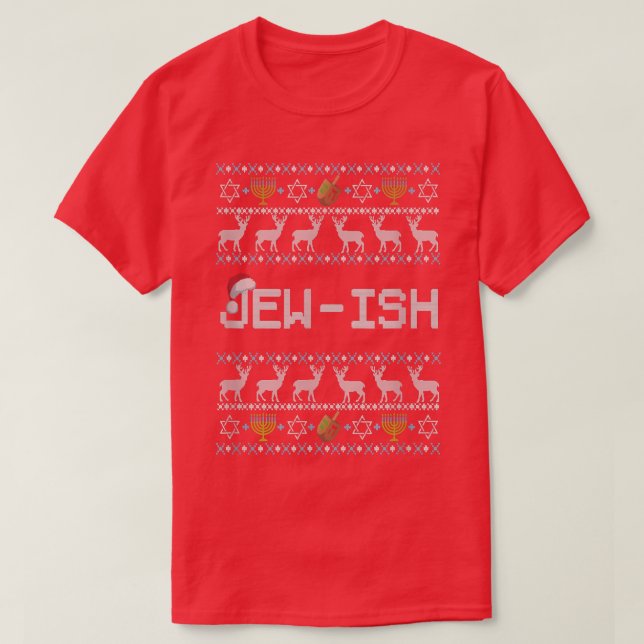 Fun Ugly Hanukkah Sweater jewish santa hat Merry C (Design Front)