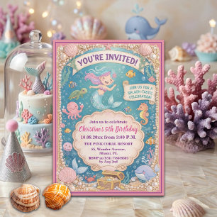 Fun Under the Sea Mermaid 5th Birthday Party Invitation