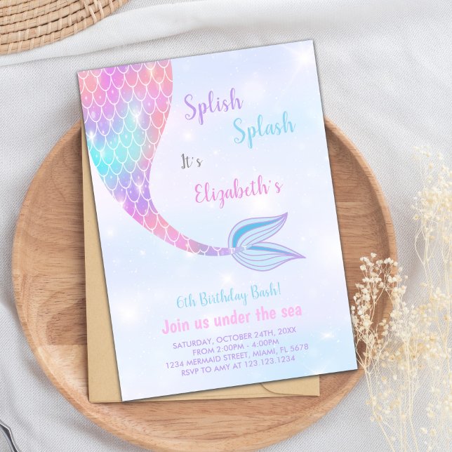 Fun Under the Sea Pool Party Invitation (Splash Splish Mermaid Birthday Invitations)