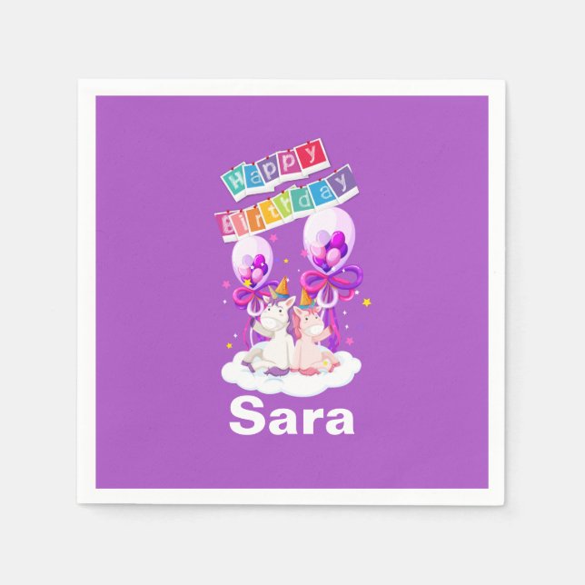 Fun Unicorn Balloon Birthday Napkins (Front)