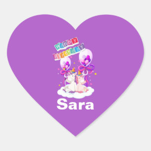 Fun Unicorn Balloon Birthday Plate Heart Sticker