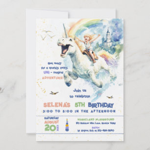 Fun Unicorn Ride Princess Girl Birthday Party Invitation