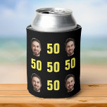 Fun Unique 50th Birthday Photo Cool Retro Can Cooler<br><div class="desc">A fun 50th birthday photo can cooler in a retro bold yellow design. The year is customisable to suit any birthday year! To get the cutout effect please use a png file with the background already cut out. If not, the photo will appear as a circle surrounded by its own...</div>