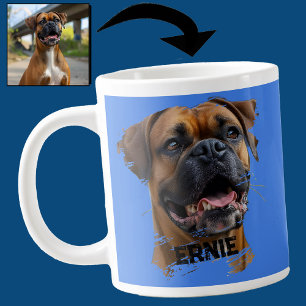 Fun Unique Boxer Dog Dad Lover Photo Blue Large Coffee Mug