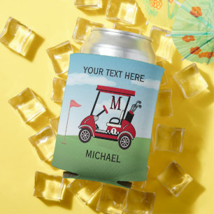 Fun Unique Custom Golf Cart Monogram Name Can Cooler