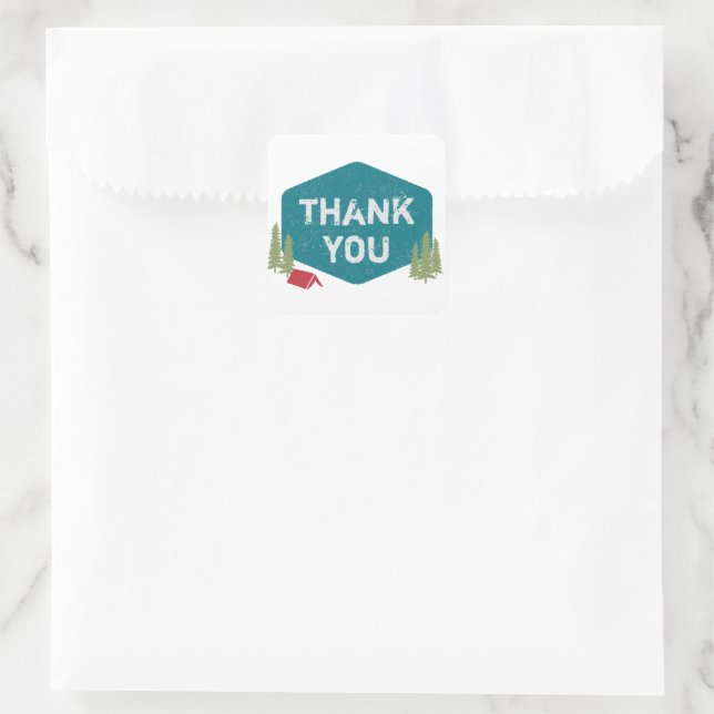 Fun Unique Personalised Camp Birthday Thank You Square Sticker (Bag)